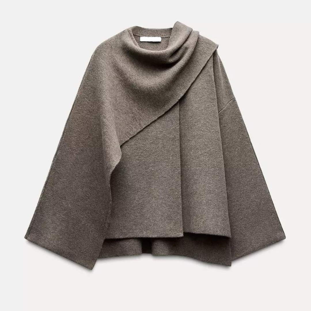 Poncho Capa de Punto con Cuello Drapeado — Viaestilo