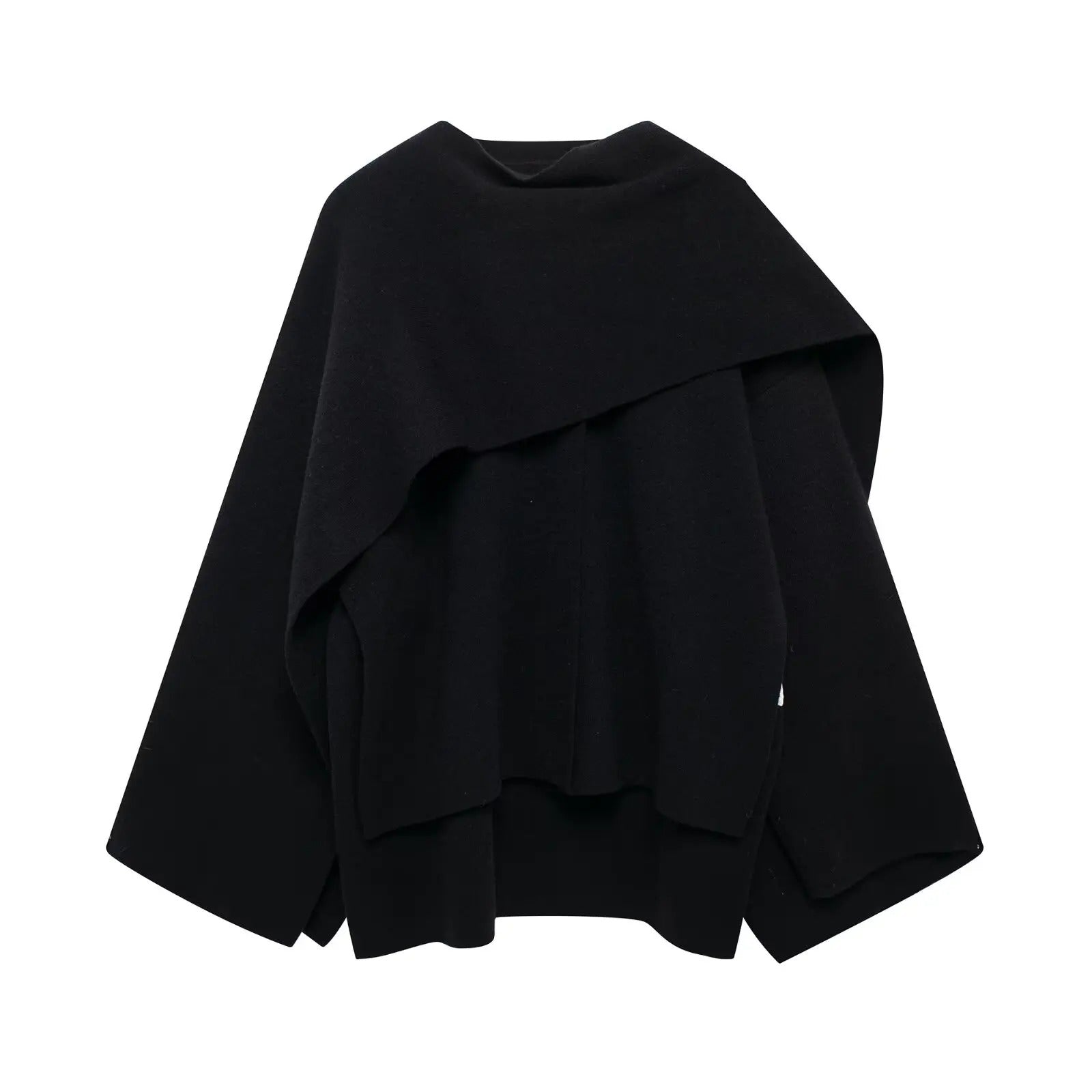 Poncho Capa de Punto con Cuello Drapeado — Viaestilo