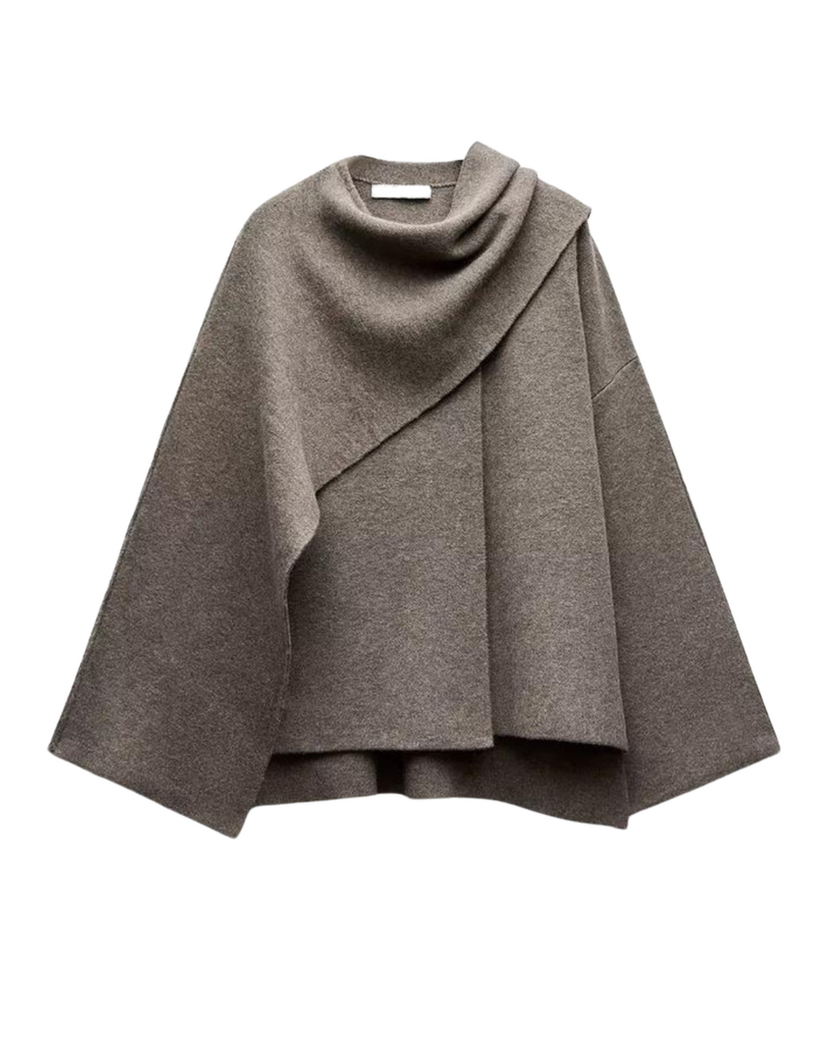 Poncho Capa de Punto con Cuello Drapeado — Viaestilo