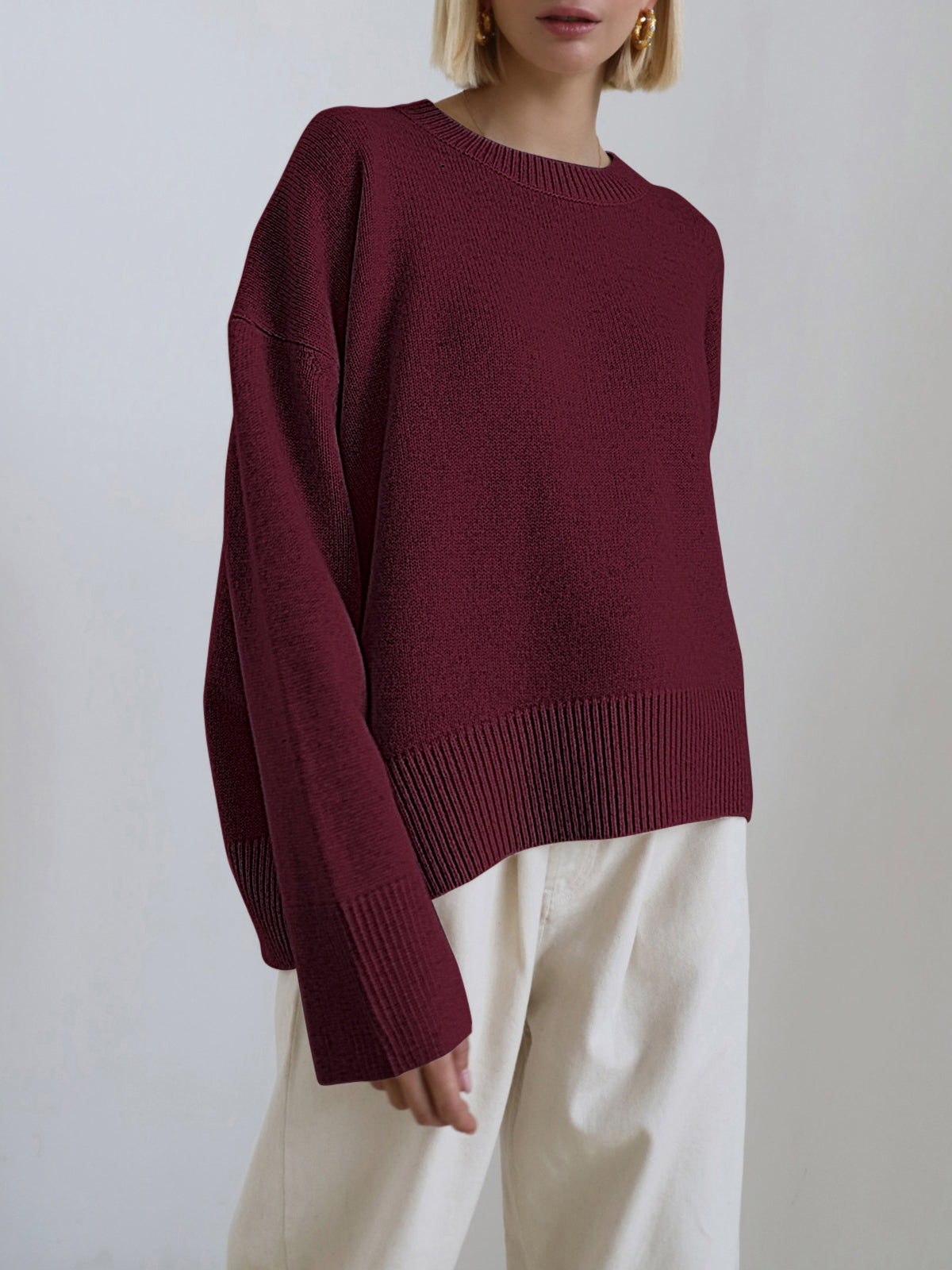 Suéter Cuello Redondo con Hombro Caído — Viaestilo