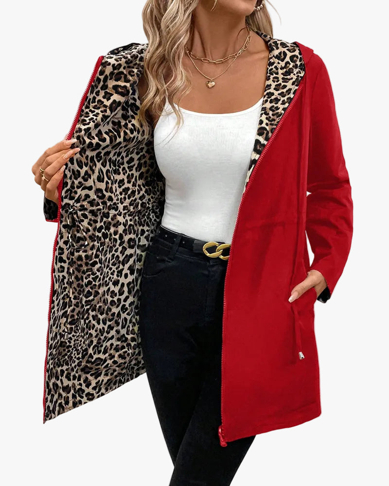 Impermeable Reversible con Capucha y Estampado Animal — Viaestilo