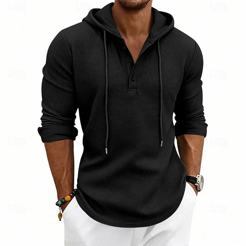 Playera Henley con Capucha Manga Larga — Viaestilo