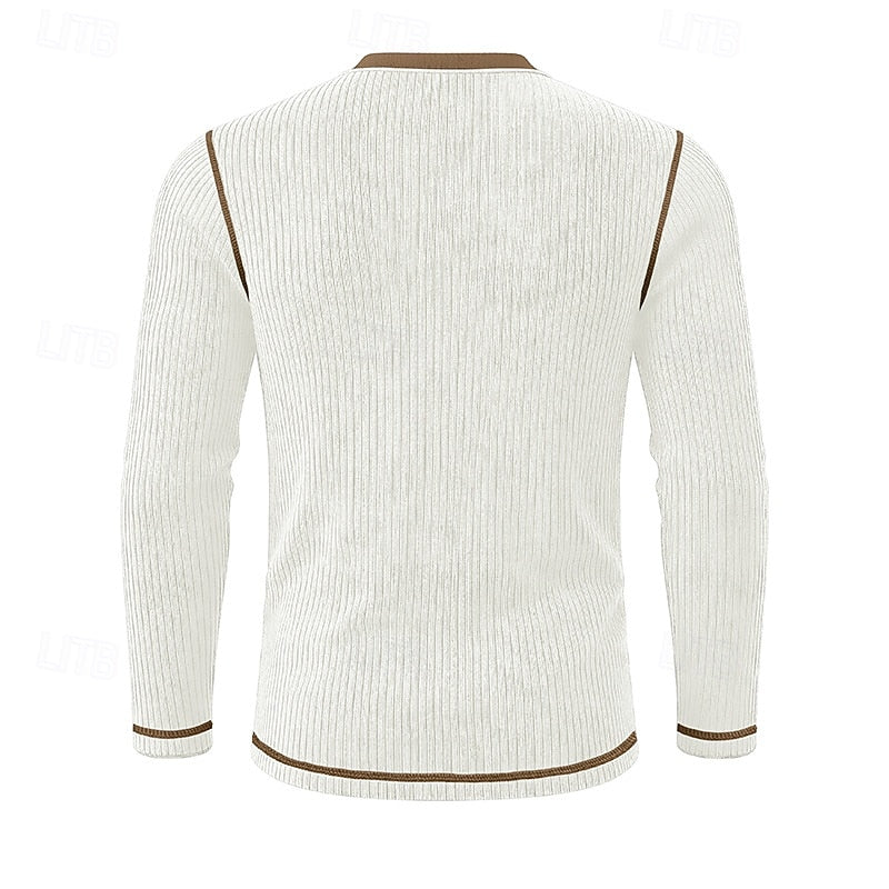 Playera Henley Texturizada de Rib Manga Larga — Viaestilo
