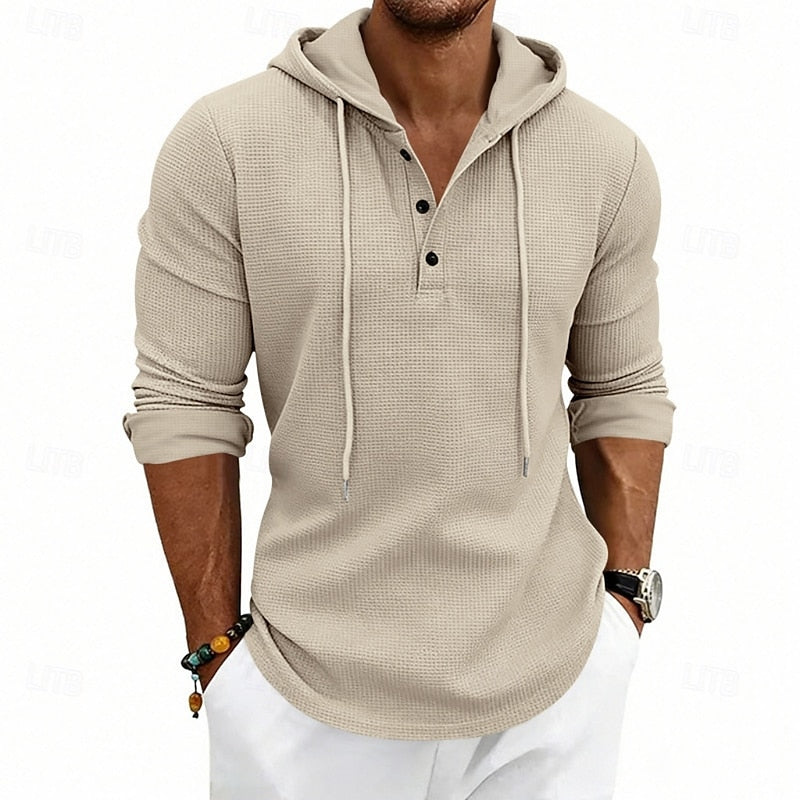 Playera Henley con Capucha Manga Larga — Viaestilo