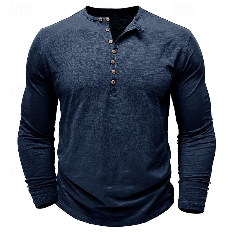Playera Henley Manga Larga Corte Clásico — Viaestilo